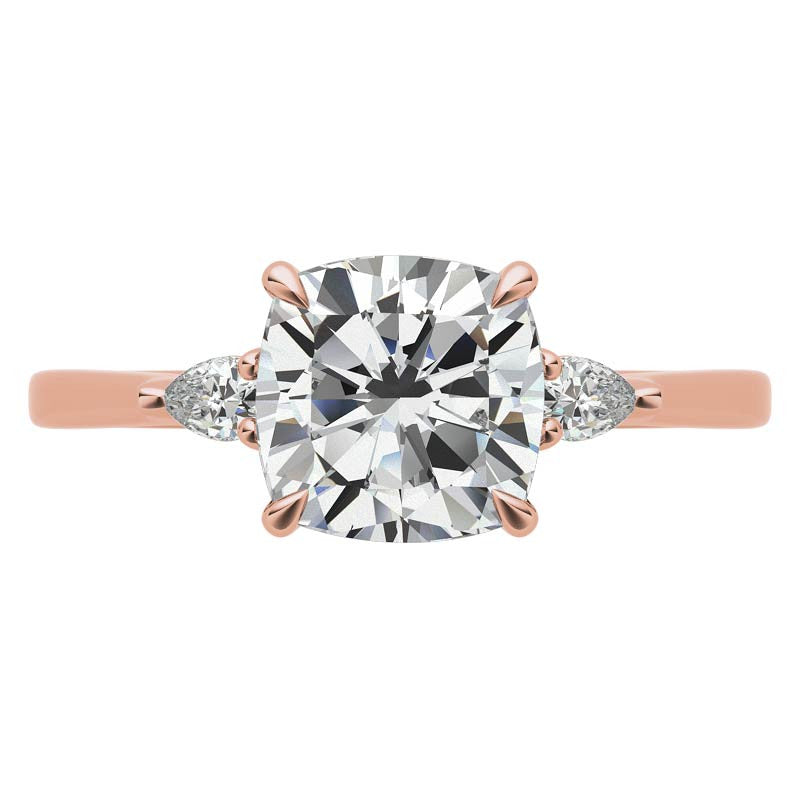 Cushion Moissanite and Diamond Pear 3-Stone Engagement Ring