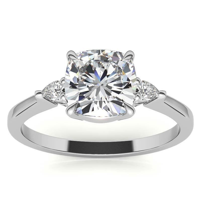 Cushion Moissanite and Diamond Pear 3-Stone Engagement Ring