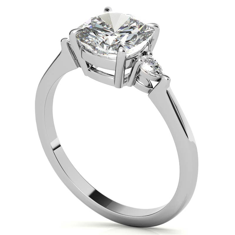 Cushion Moissanite and Diamond Pear 3-Stone Engagement Ring