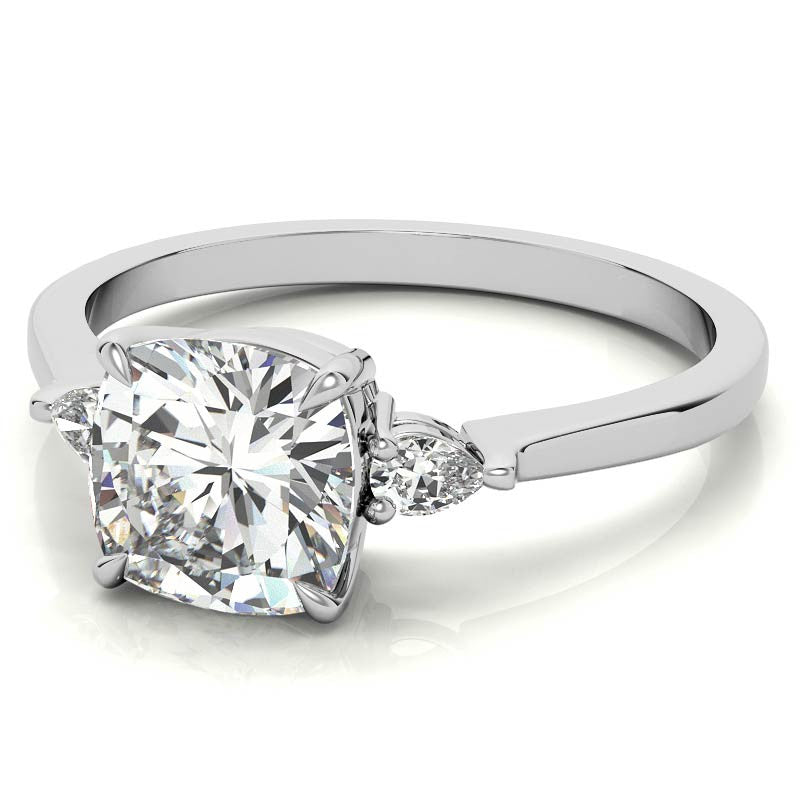 Cushion Moissanite and Diamond Pear 3-Stone Engagement Ring