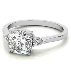 Cushion Moissanite and Diamond Pear 3-Stone Engagement Ring