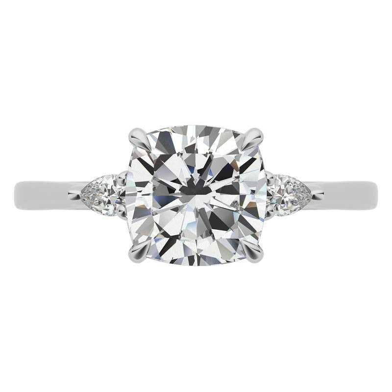 Cushion Moissanite and Diamond Pear 3-Stone Engagement Ring