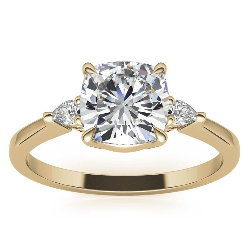 Cushion Moissanite and Diamond Pear 3-Stone Engagement Ring