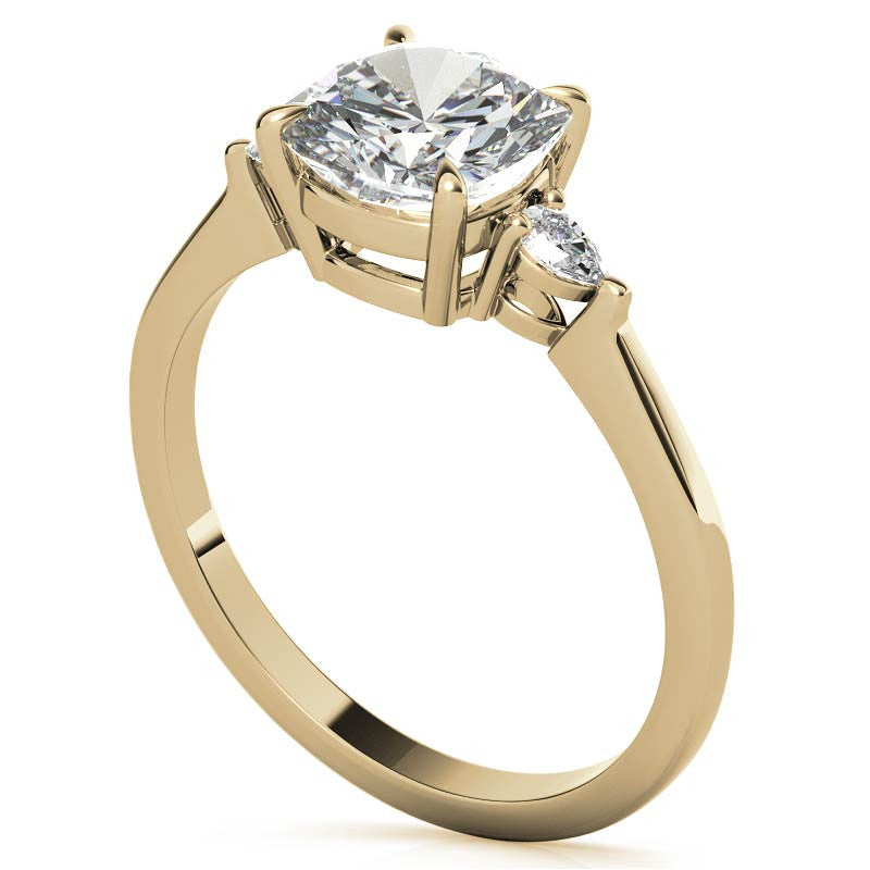 Cushion Moissanite and Diamond Pear 3-Stone Engagement Ring