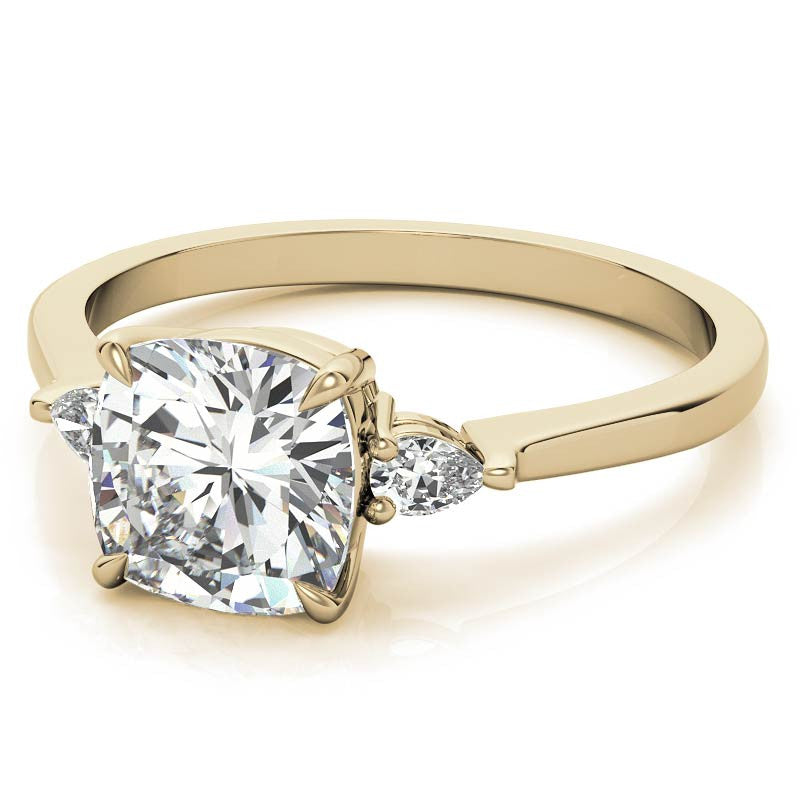 Cushion Moissanite and Diamond Pear 3-Stone Engagement Ring