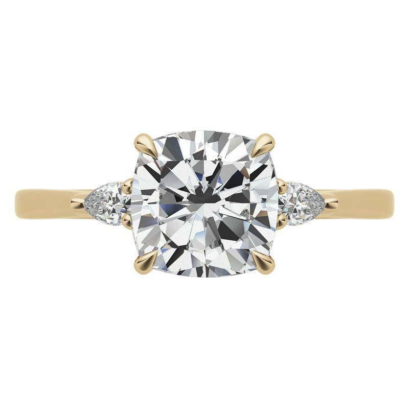 Cushion Moissanite and Diamond Pear 3-Stone Engagement Ring