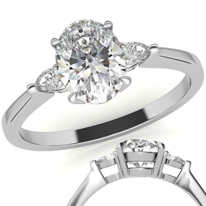 Oval Moissanite & Diamond Pear 3-Stone Engagement Ring