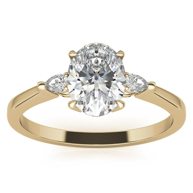 Oval Moissanite & Diamond Pear 3-Stone Engagement Ring