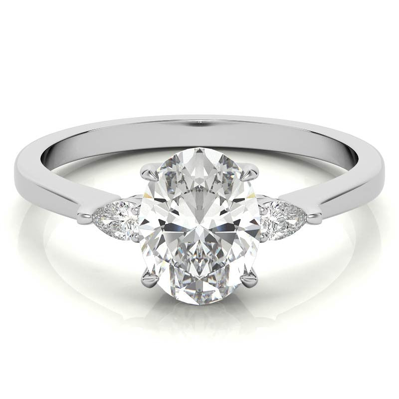 Oval Moissanite & Diamond Pear 3-Stone Engagement Ring