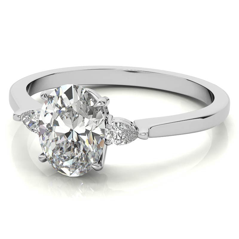 Oval Moissanite & Diamond Pear 3-Stone Engagement Ring
