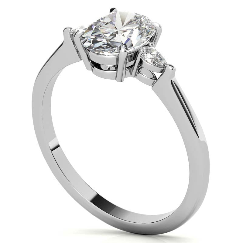 Oval Moissanite & Diamond Pear 3-Stone Engagement Ring