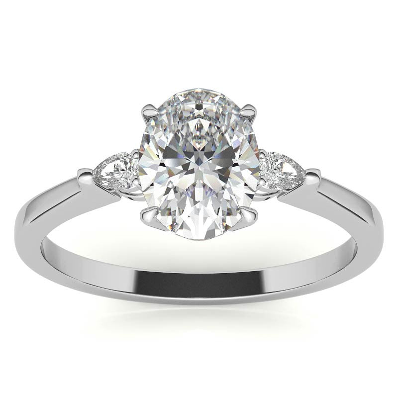 Oval Moissanite & Diamond Pear 3-Stone Engagement Ring