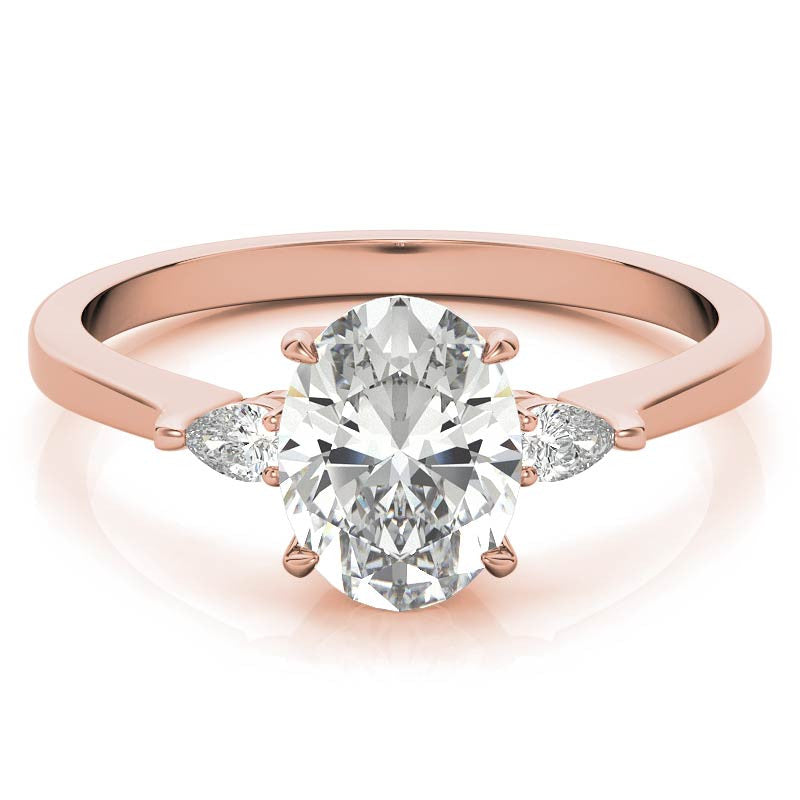 Oval Moissanite & Diamond Pear 3-Stone Engagement Ring