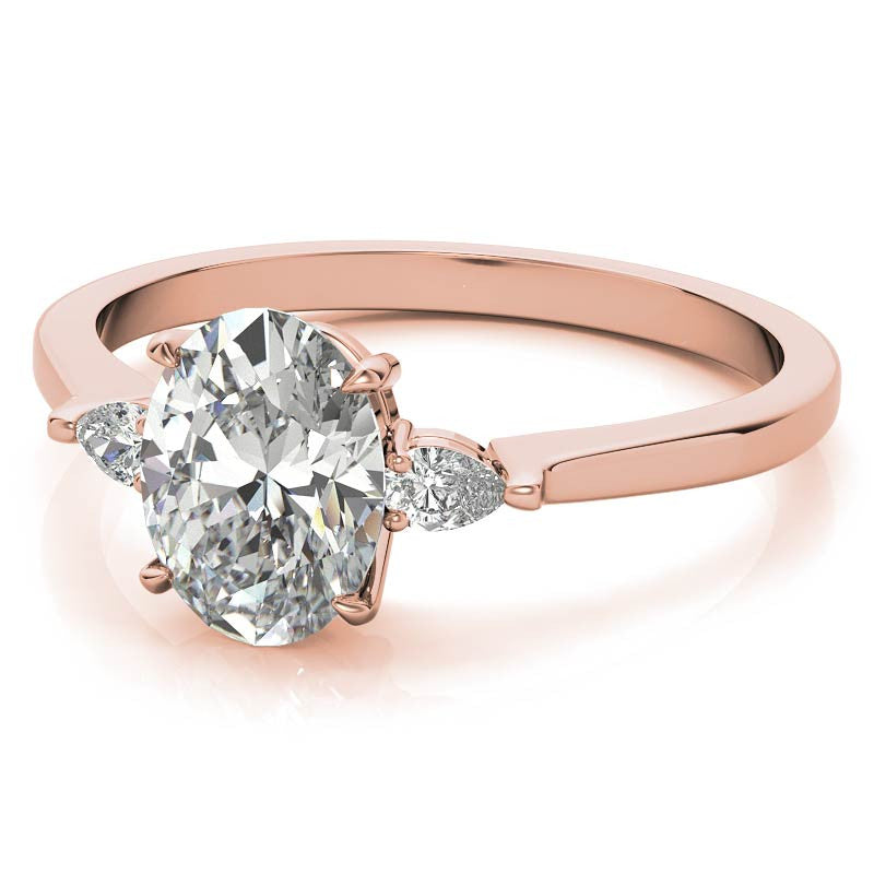 Oval Moissanite & Diamond Pear 3-Stone Engagement Ring