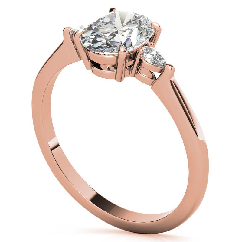 Oval Moissanite & Diamond Pear 3-Stone Engagement Ring
