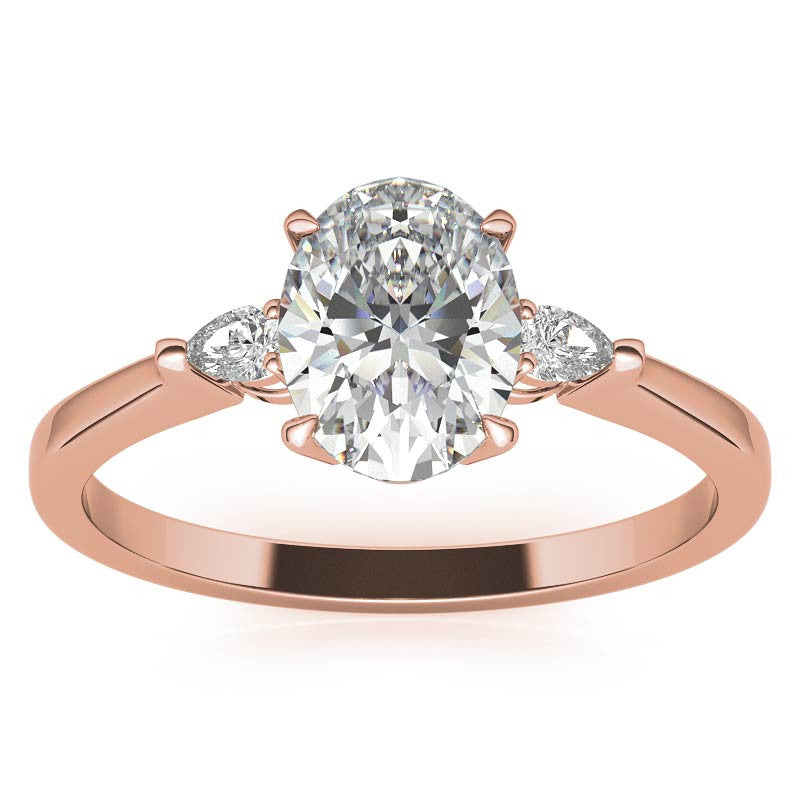 Oval Moissanite & Diamond Pear 3-Stone Engagement Ring