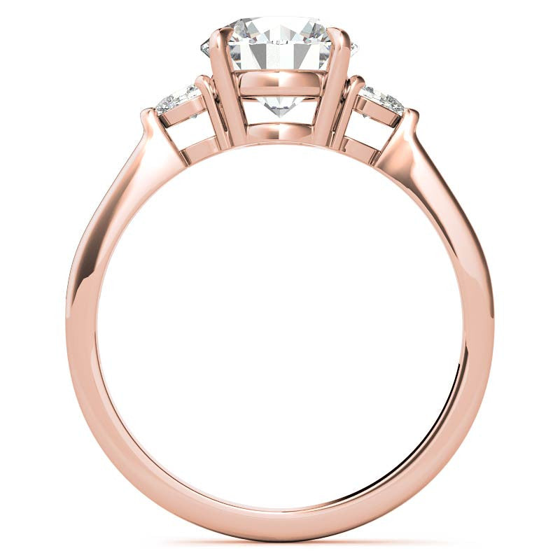 Round Brilliant Moissanite and Diamond Pear 3-Stone Engagement Ring