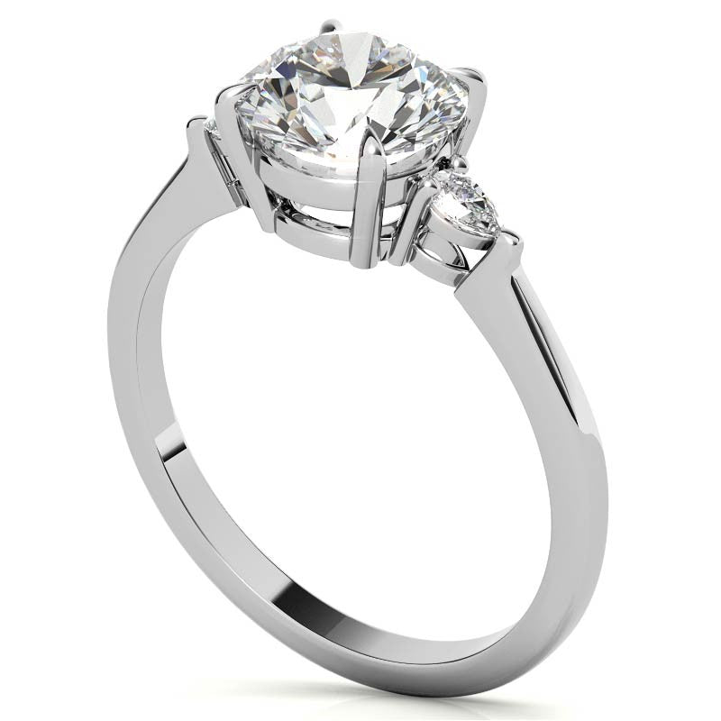 Round Brilliant Moissanite and Diamond Pear 3-Stone Engagement Ring