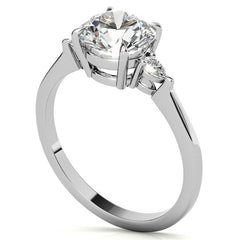 Round Brilliant Moissanite and Diamond Pear 3-Stone Engagement Ring