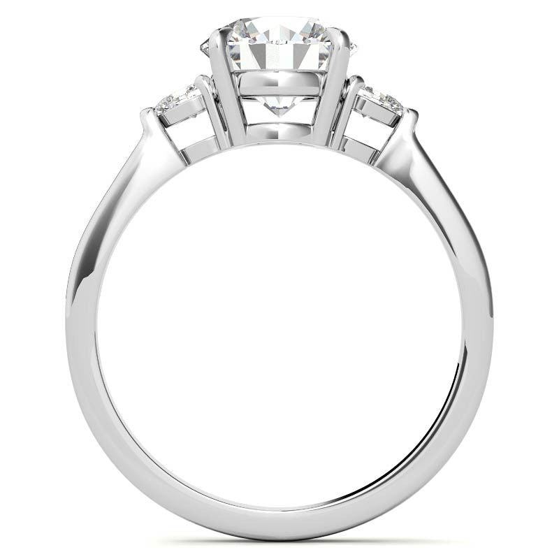 Round Brilliant Moissanite and Diamond Pear 3-Stone Engagement Ring