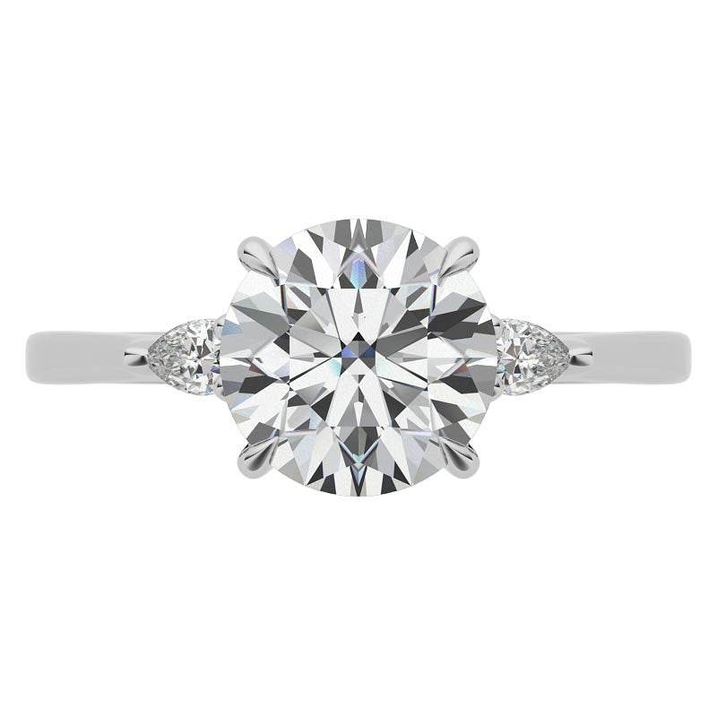 Round Brilliant Moissanite and Diamond Pear 3-Stone Engagement Ring