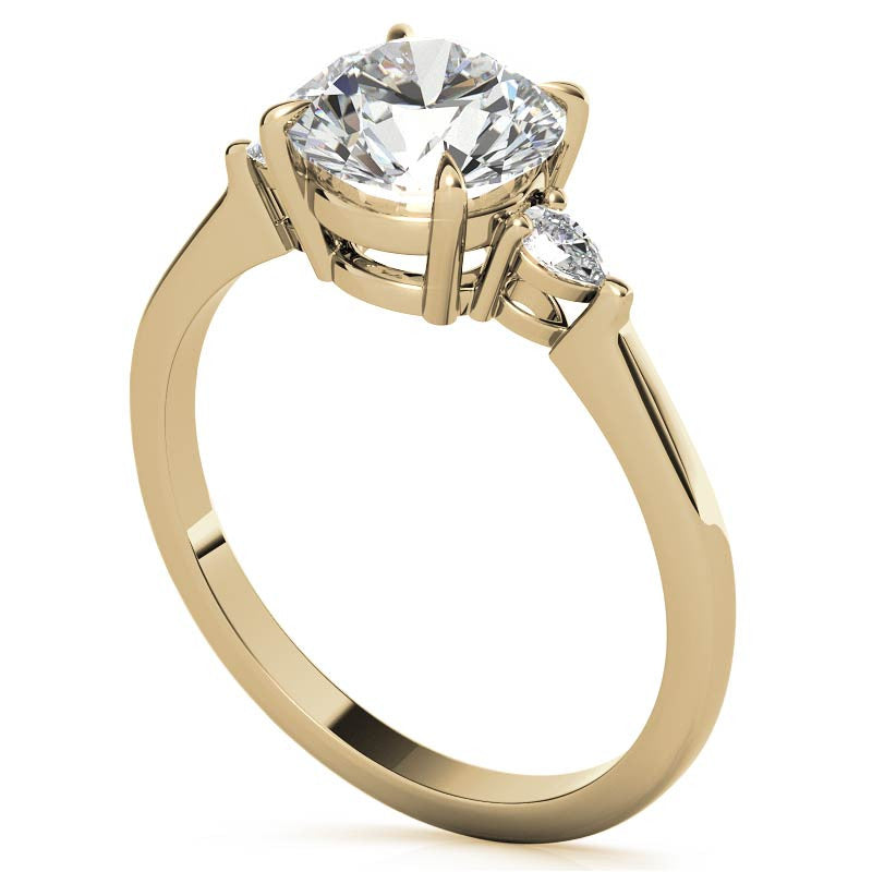 Round Brilliant Moissanite and Diamond Pear 3-Stone Engagement Ring