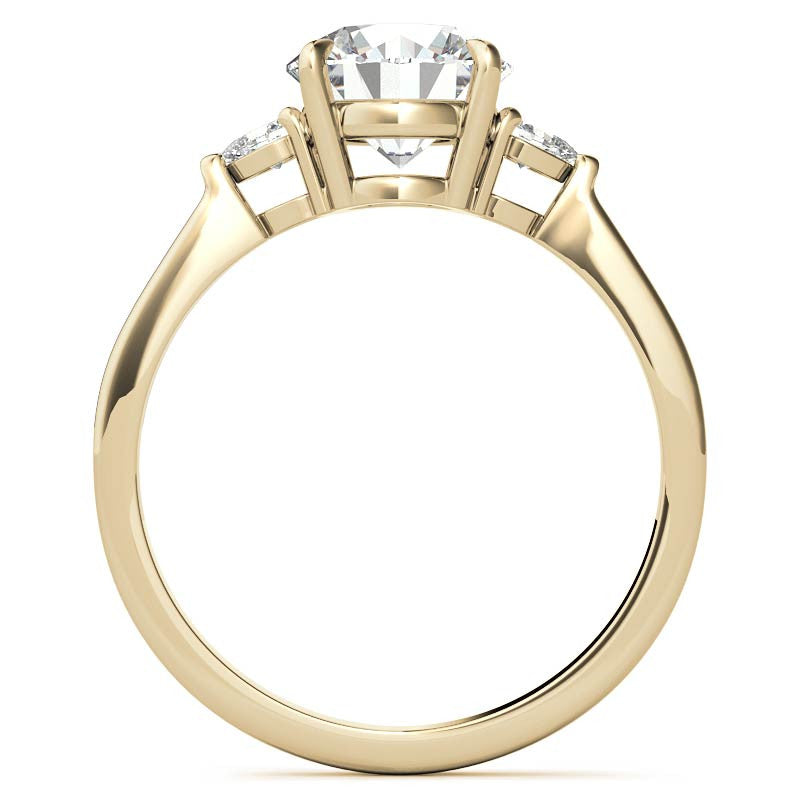Round Brilliant Moissanite and Diamond Pear 3-Stone Engagement Ring