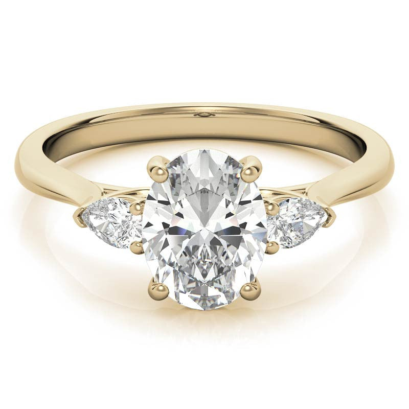 Oval & Pear Moissanite Cathedral 3-Stone Ring