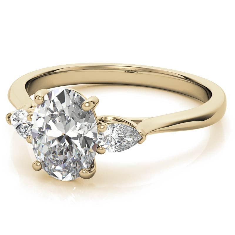 Oval & Pear Moissanite Cathedral 3-Stone Ring