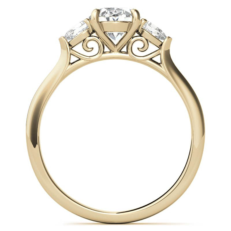 Oval & Pear Moissanite Cathedral 3-Stone Ring