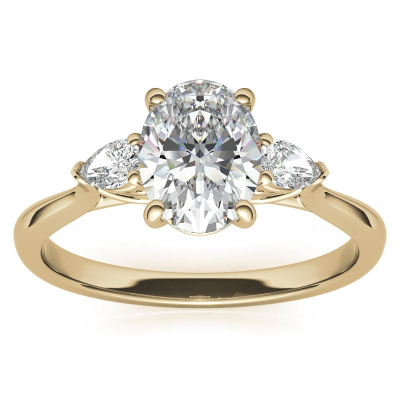 Oval & Pear Moissanite Cathedral 3-Stone Ring
