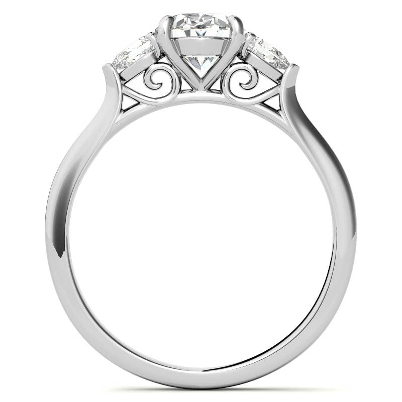 Oval & Pear Moissanite Cathedral 3-Stone Ring