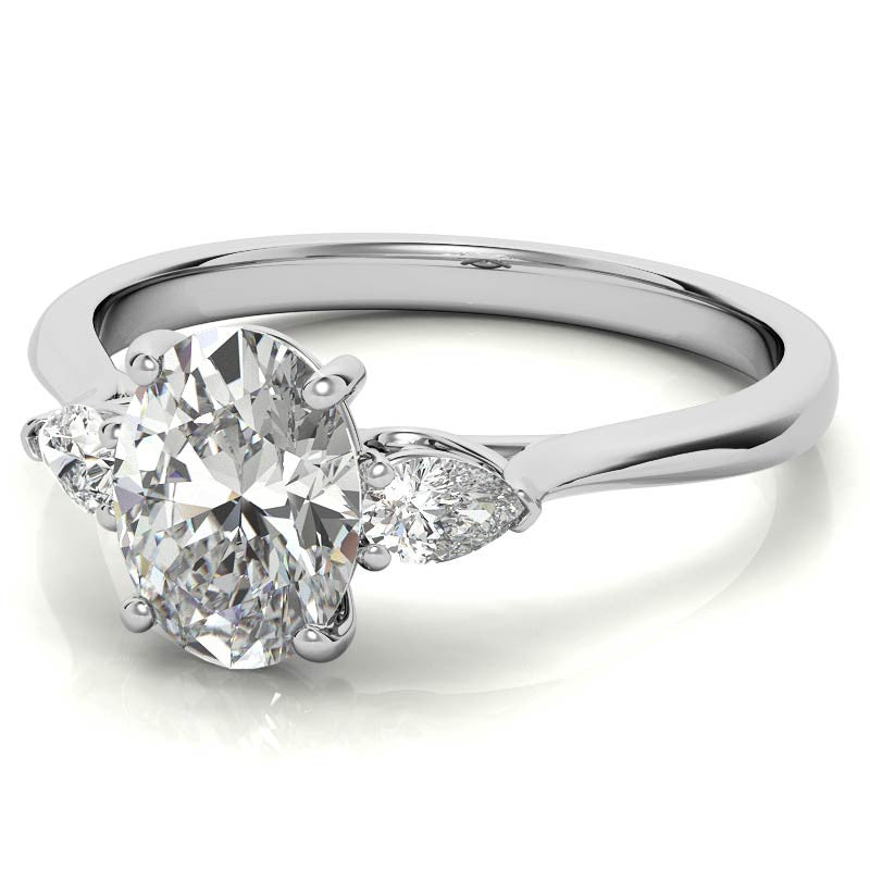 Oval & Pear Moissanite Cathedral 3-Stone Ring