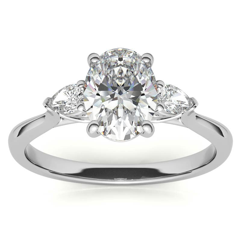 Oval & Pear Moissanite Cathedral 3-Stone Ring