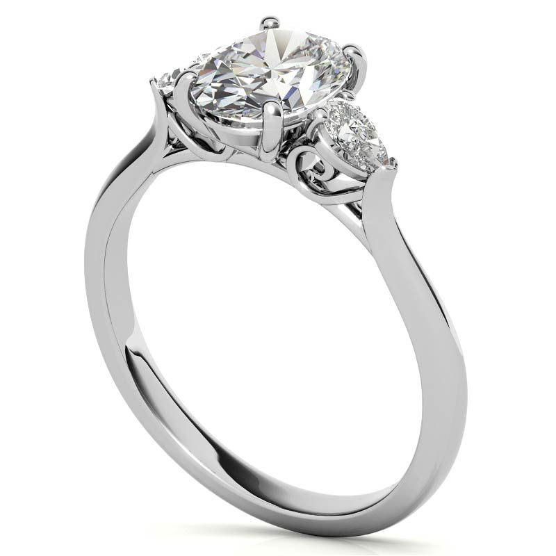 Oval & Pear Moissanite Cathedral 3-Stone Ring