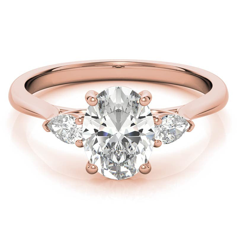 Oval & Pear Moissanite Cathedral 3-Stone Ring
