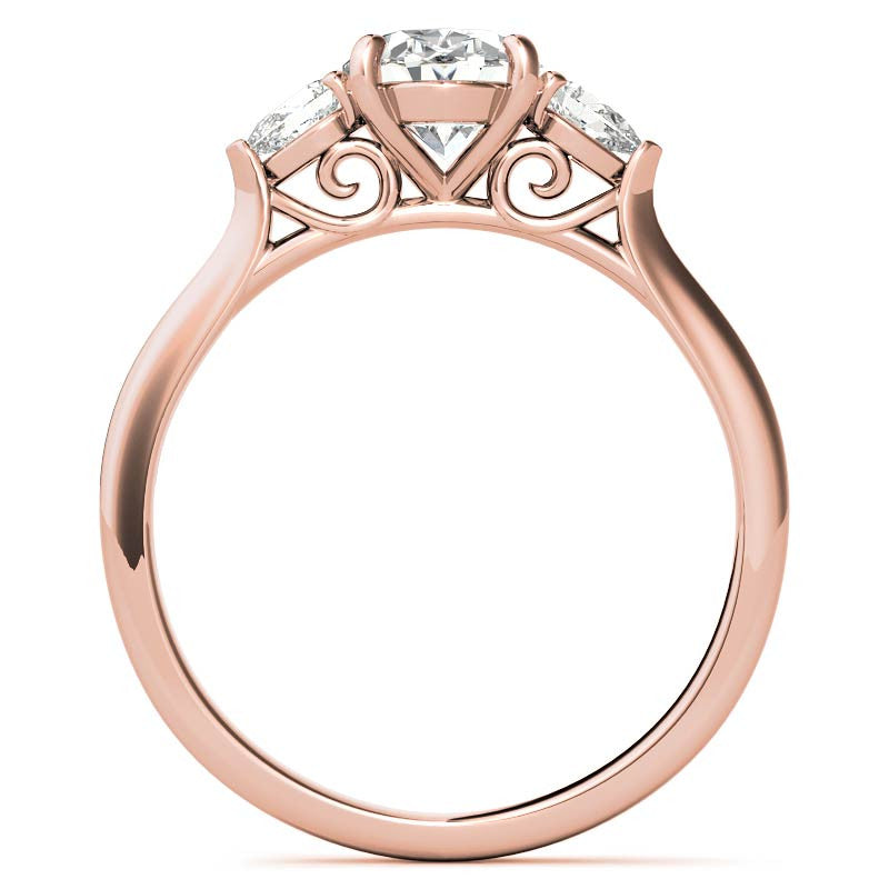 Oval & Pear Moissanite Cathedral 3-Stone Ring