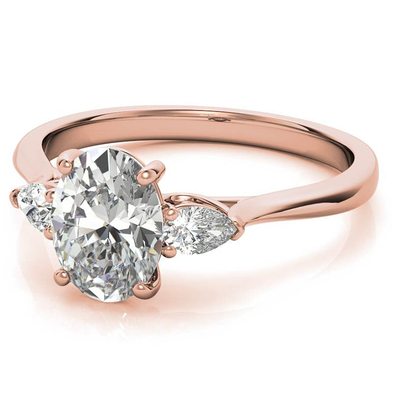 Oval & Pear Moissanite Cathedral 3-Stone Ring