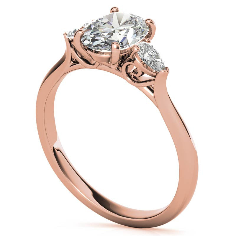 Oval & Pear Moissanite Cathedral 3-Stone Ring