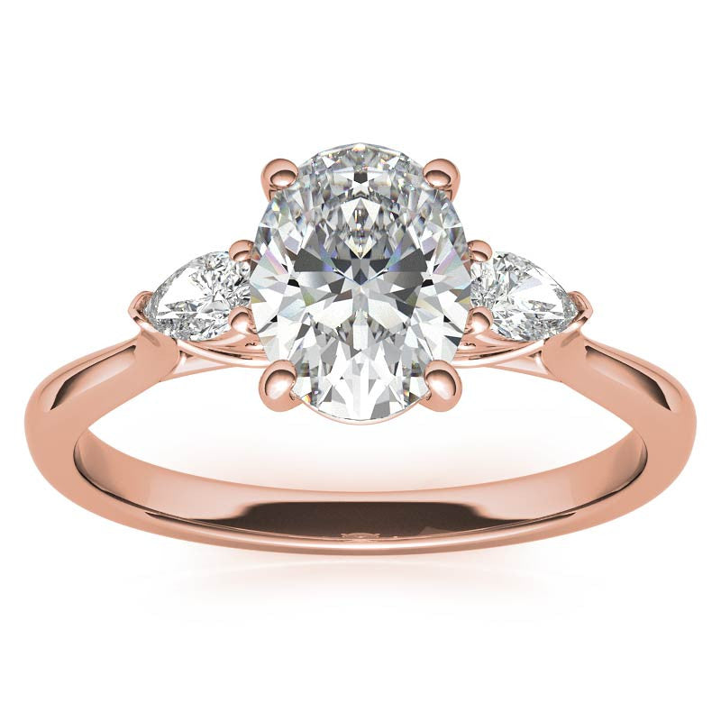 Oval & Pear Moissanite Cathedral 3-Stone Ring