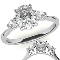 Oval & Pear Moissanite Cathedral 3-Stone Ring