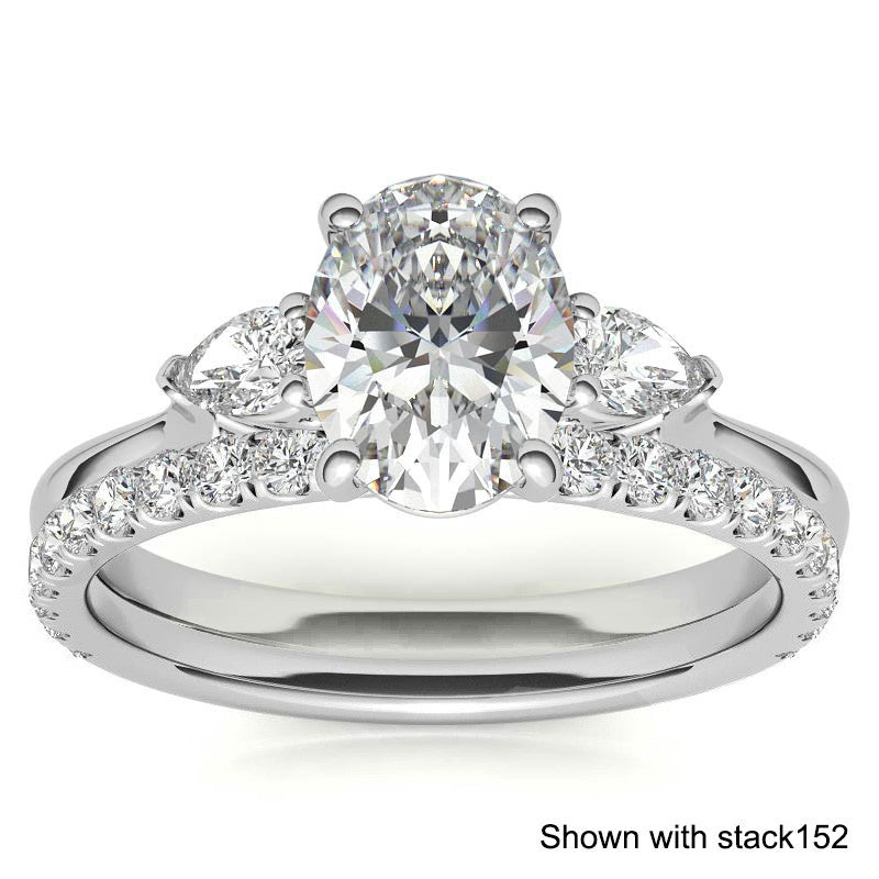 Oval & Pear Moissanite Cathedral 3-Stone Ring