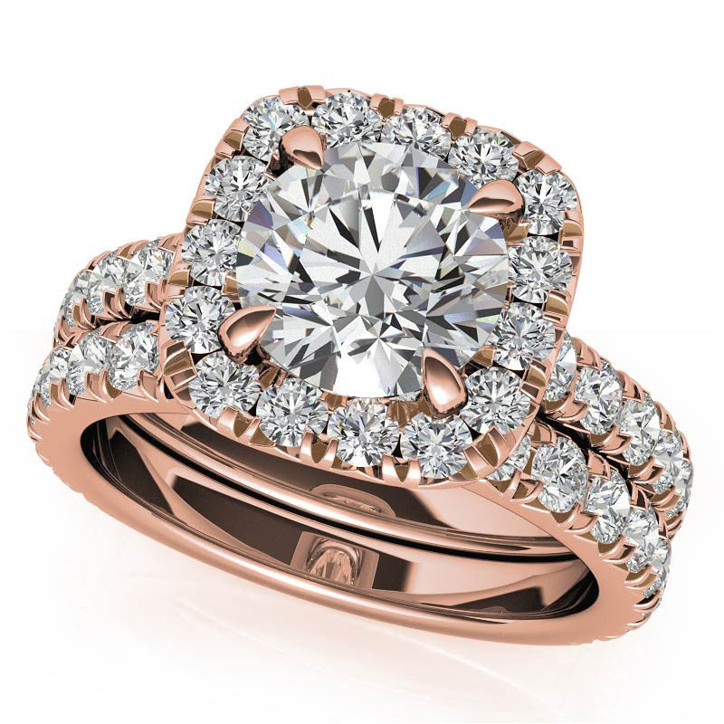 Round Brilliant Moissanite with Cushion Halo Engagement Ring