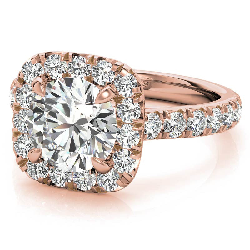 Round Brilliant Moissanite with Cushion Halo Engagement Ring