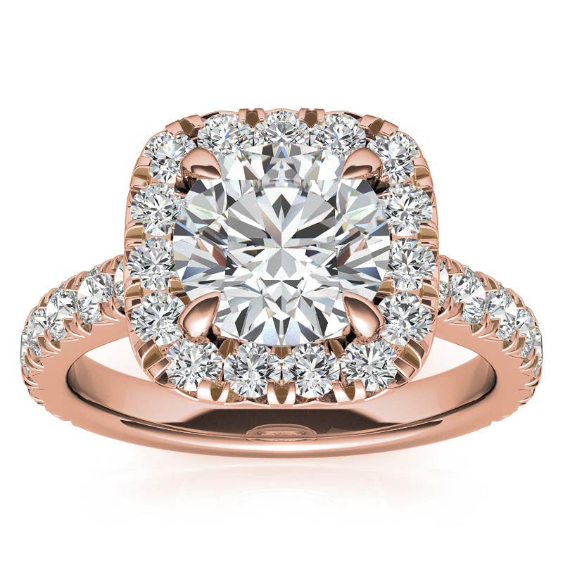 Round Brilliant Moissanite with Cushion Halo Engagement Ring