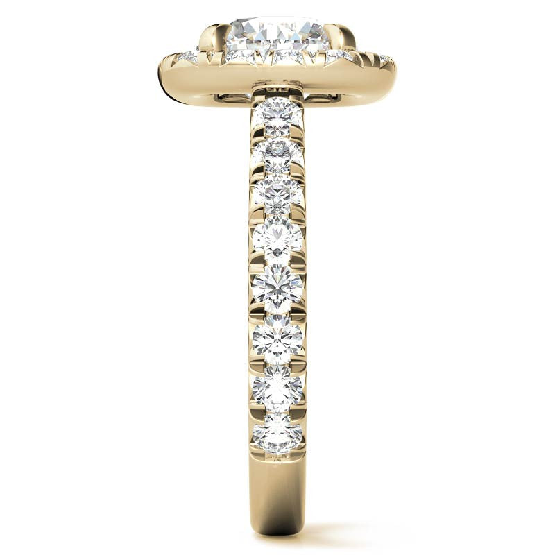 Round Brilliant Moissanite with Cushion Halo Engagement Ring