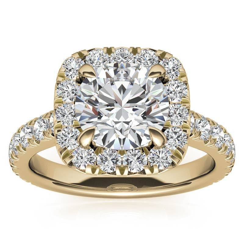 Round Brilliant Moissanite with Cushion Halo Engagement Ring