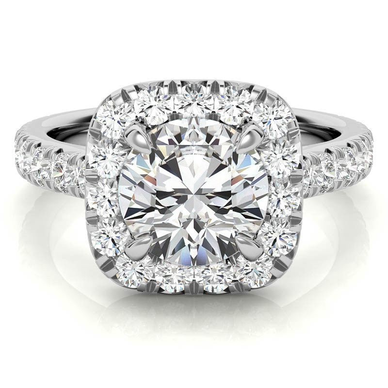 Round Brilliant Moissanite with Cushion Halo Engagement Ring
