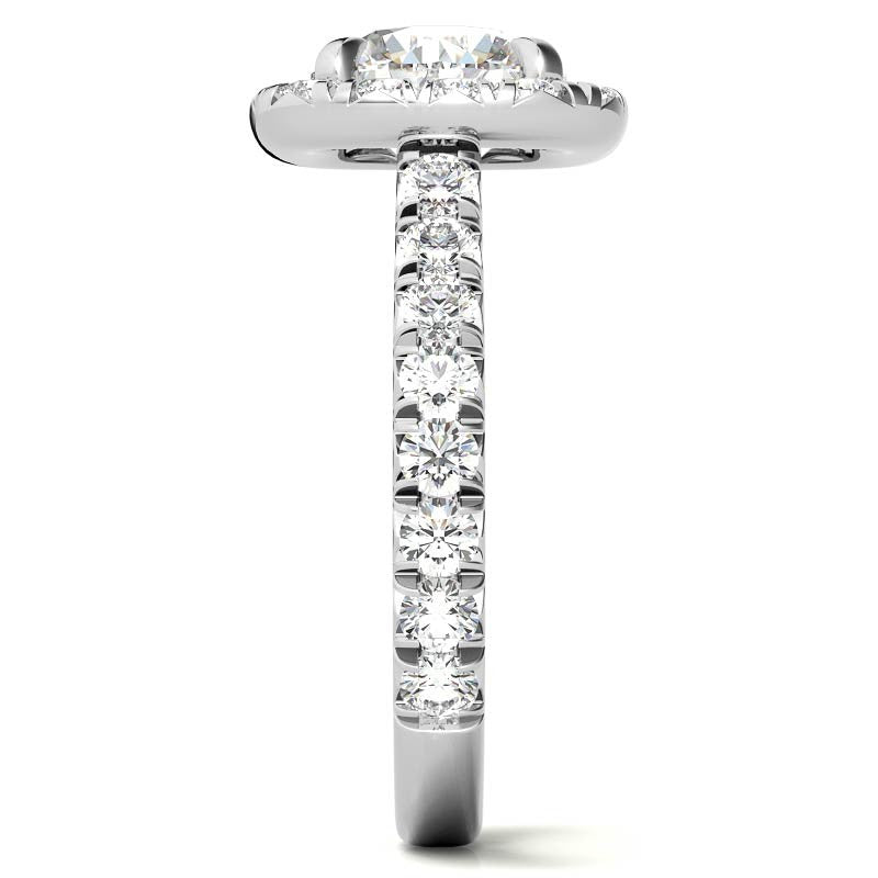 Round Brilliant Moissanite with Cushion Halo Engagement Ring