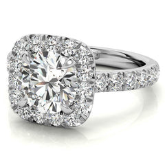 Round Brilliant Moissanite with Cushion Halo Engagement Ring